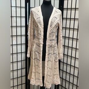 VOCAL STUDDED Elegant Lace SUEDE TRIM Long Cardigan  WESTERN WOMEN SIZE S